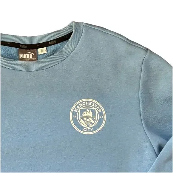 Puma Manchester City FC Soccer Crewneck Sweater Mens Size Medium Blue Sweatshirt - Picture 5 of 13